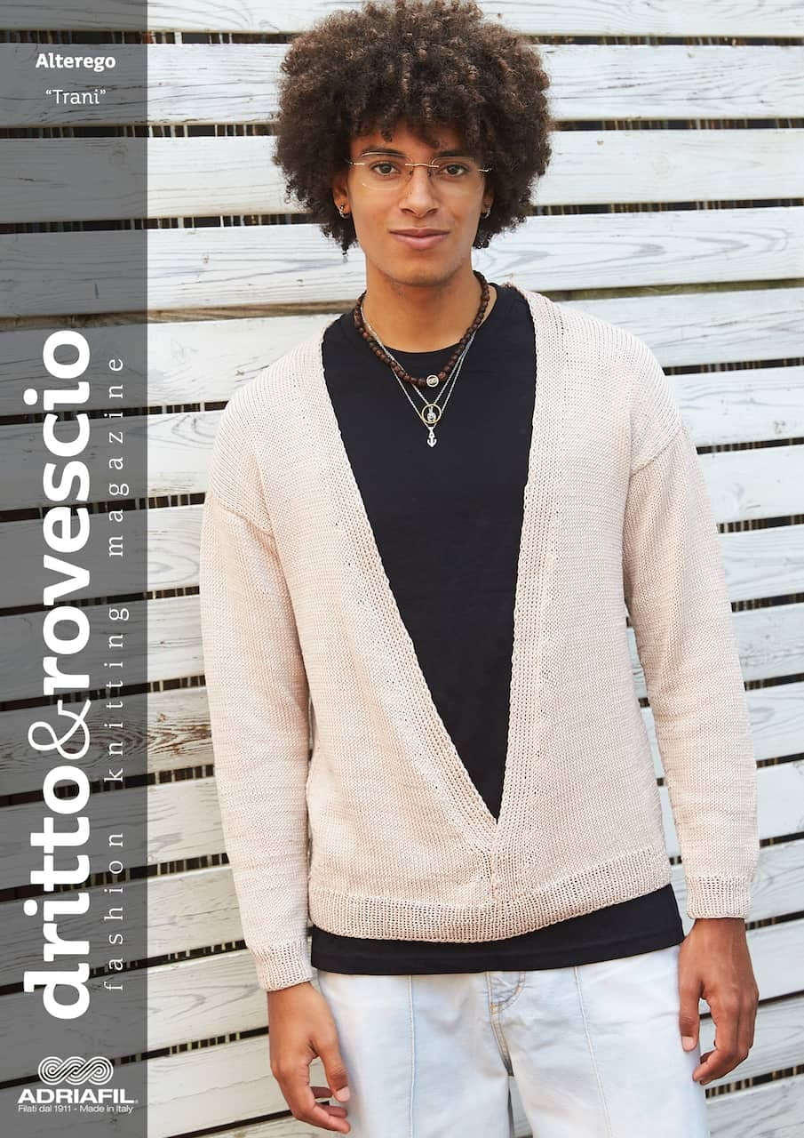 maglione in cotone Adriafil Altergo, modello uomo, scollatura ampia, manica lunga.