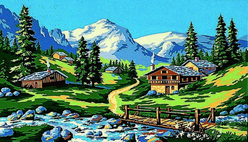 Il Torrente - Tela per ricamo a mezzopunto