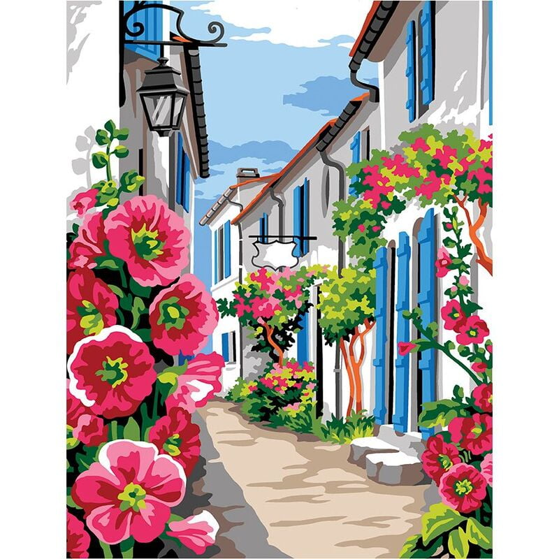 Vicolo con Fiori - Tela prestampata per ricamo a mezzopunto Vicolo con Fiori - Tela prestampata per ricamo a mezzopunto