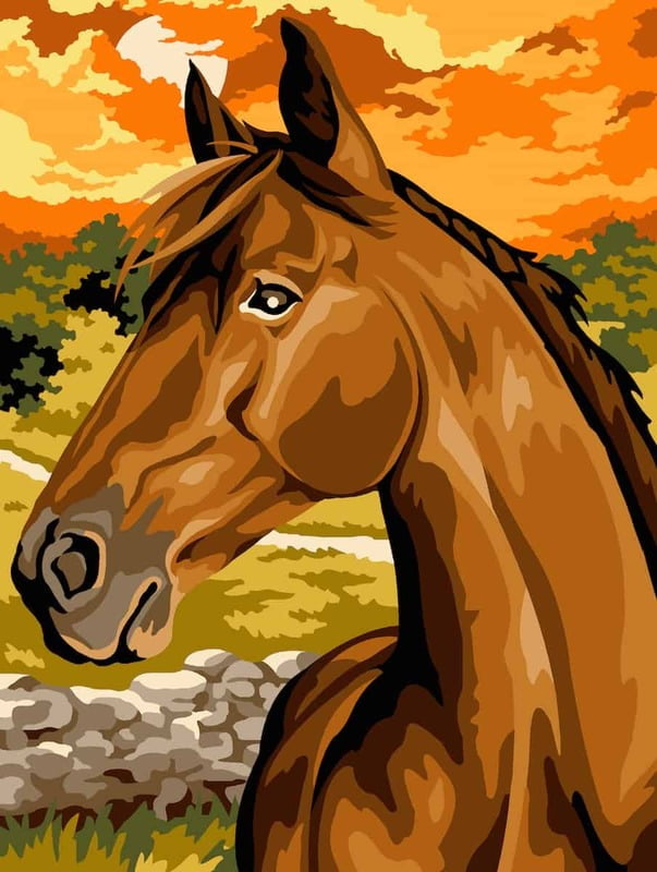 Cavallo al tramonto - Tela per ricamo a mezzo punto Cavallo al tramonto - Tela per ricamo a mezzo punto