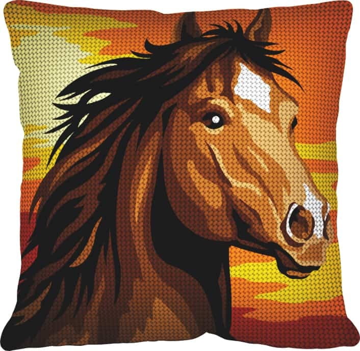 Wild Horse - Cuscino da ricamare a mezzo punto su tela