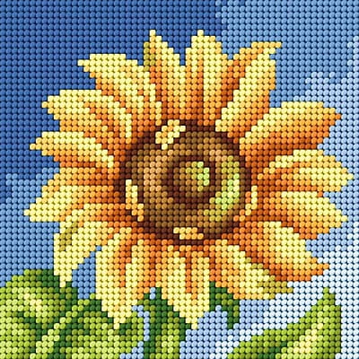 Kit ricamo mezzopunto 15x15 cm - Girasole su sfondo blu