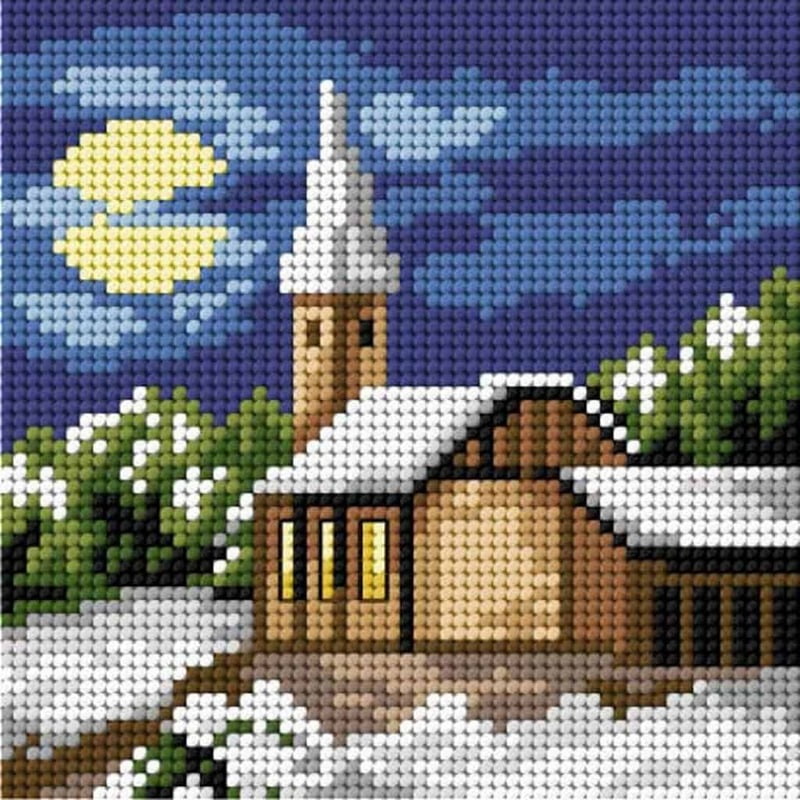 Kit Mezzo Punto 15x15cm - Chiesa innevata Kit Mezzo Punto 15x15cm - Chiesa innevata