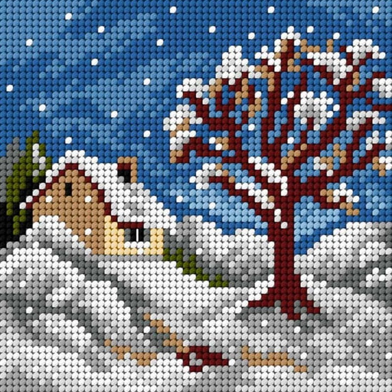 Kit Mezzo Punto 15 x 15cm - Villaggio Innevato Kit Mezzo Punto 15 x 15cm - Villaggio Innevato