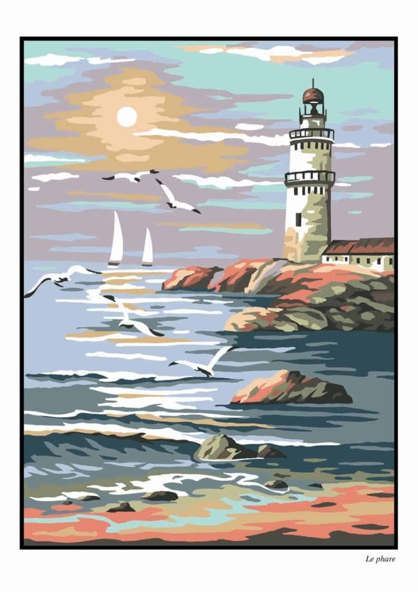 Kit Punto Croce Prestampato 'Faro Sul Mare' 40x50 Cm - Set Completo Per Principianti Con Tessuto 11CT, Filo, Aghi E Istruzioni