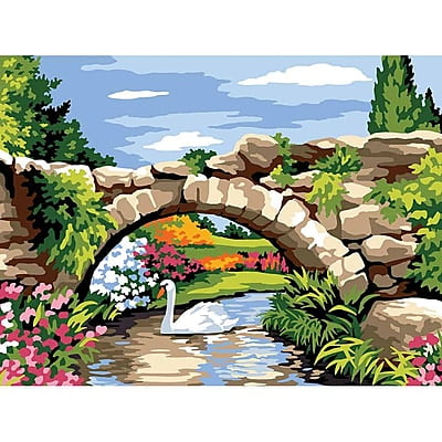 Il vecchio ponte di pietra - Tela da ricamo a mezzo punto