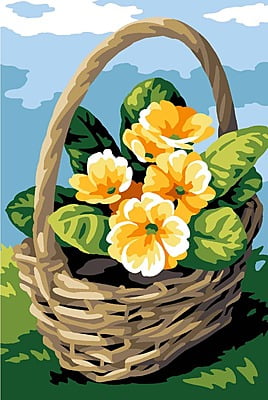 Cesto di Vimini con Fiori - Tela mezzopunto