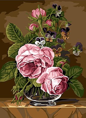 Bouquet con Rose e Pansee - Tela da ricamare a mezzopunto