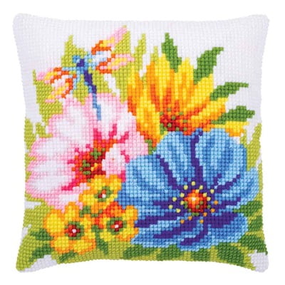 Fiori Colorati Dis. 2 - Cuscino ricamato a mano