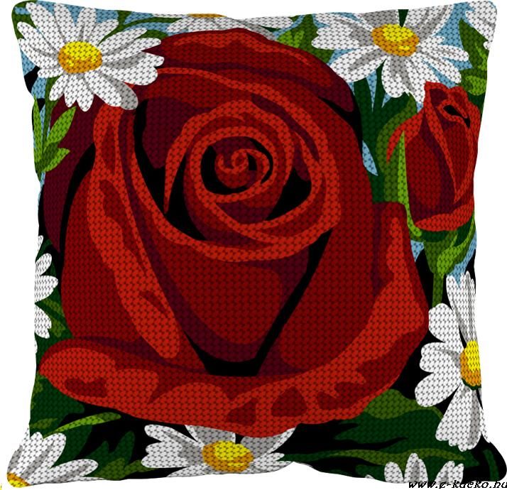 Cuscino Mezzo Punto Rosa rossa, 15745 Cuscino Mezzo Punto Rosa rossa, 15745