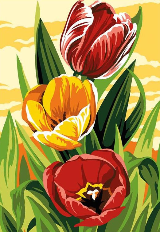 Tulipani Magnifici - Tela pre-stampata per mezzo punto Tulipani Magnifici - Tela pre-stampata per mezzo punto