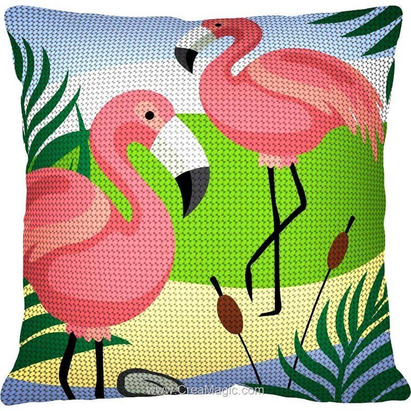 Cuscino dei Fenicotteri Rosa - Kit per ricamo a Mezzo Punto