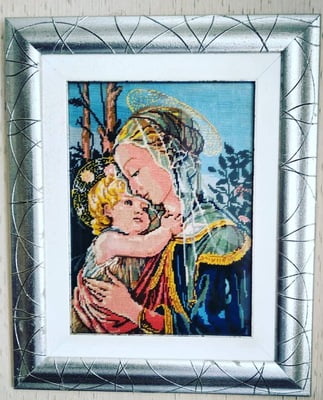 Mezzo Punto - Madonna di Botticelli, quadro ricamato a mezzopunto